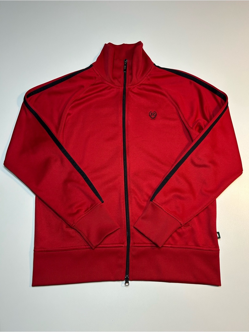 Roots Red Track Jacket Full Zip Retro Athletic Stripe Emblem Knit Top